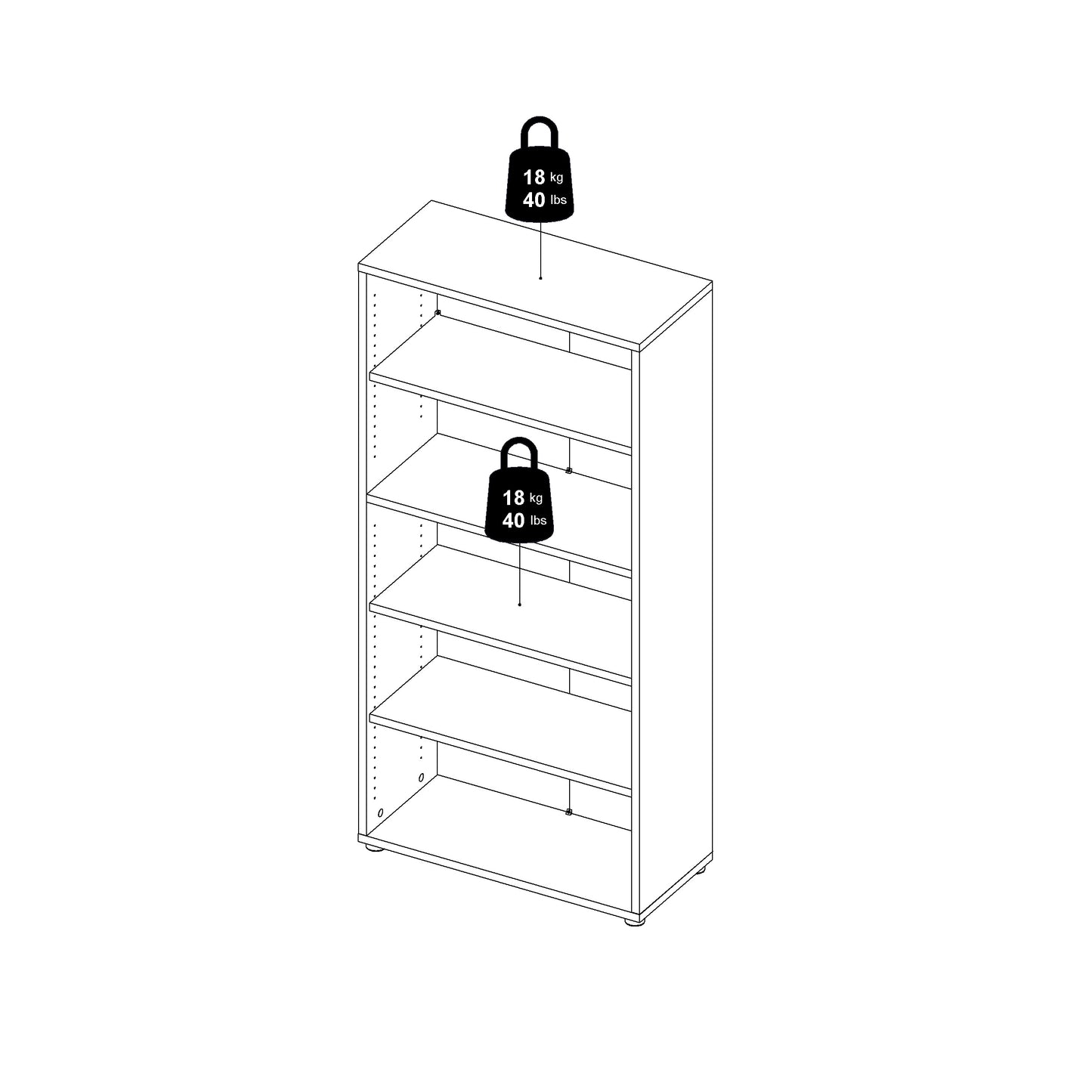 Prima Bookcase 2 Shelves with 2 Drawers 2 Doors In White