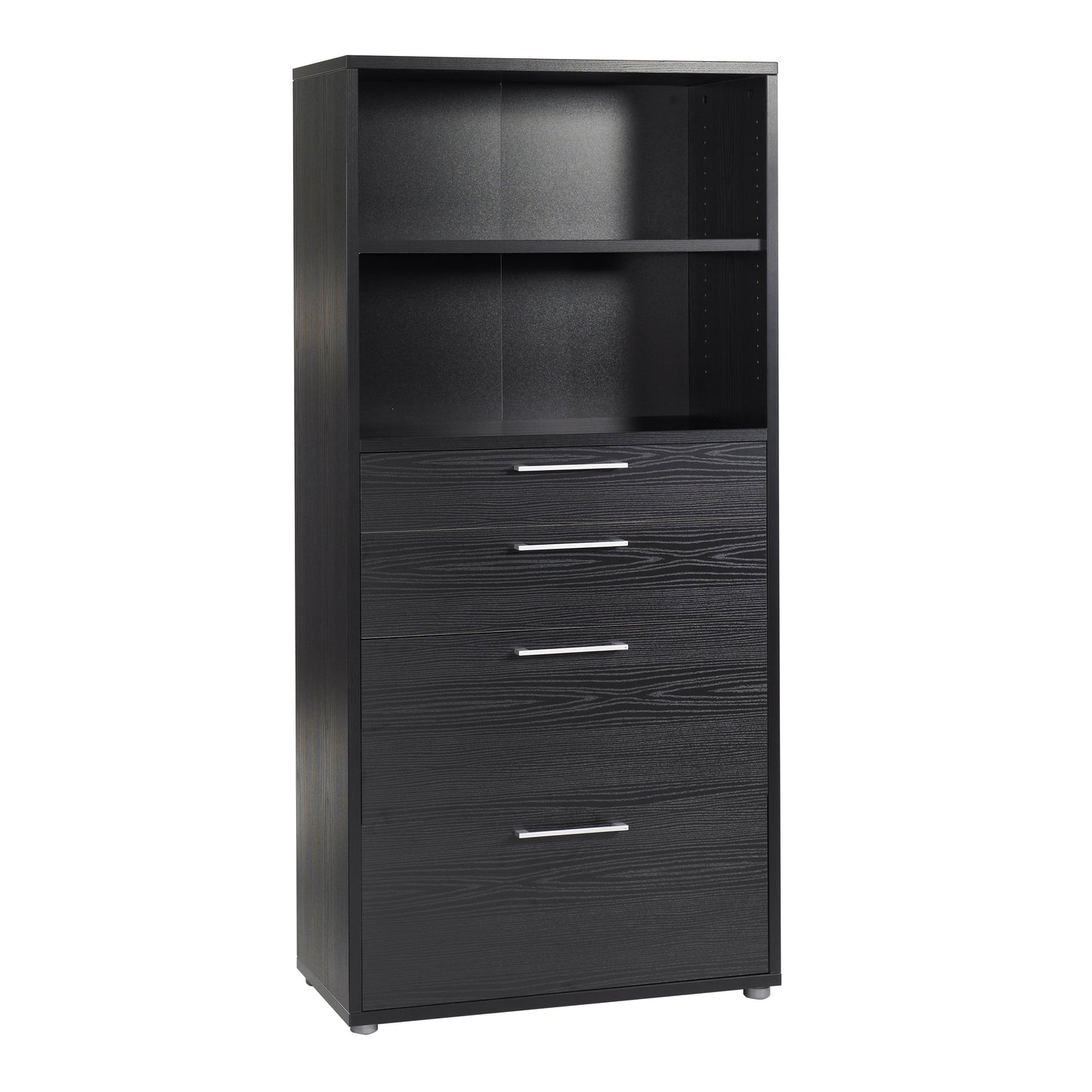 Prima Bookcase 1 Shelf With 2 Drawers 2 File Drawers In Black Woodgrain