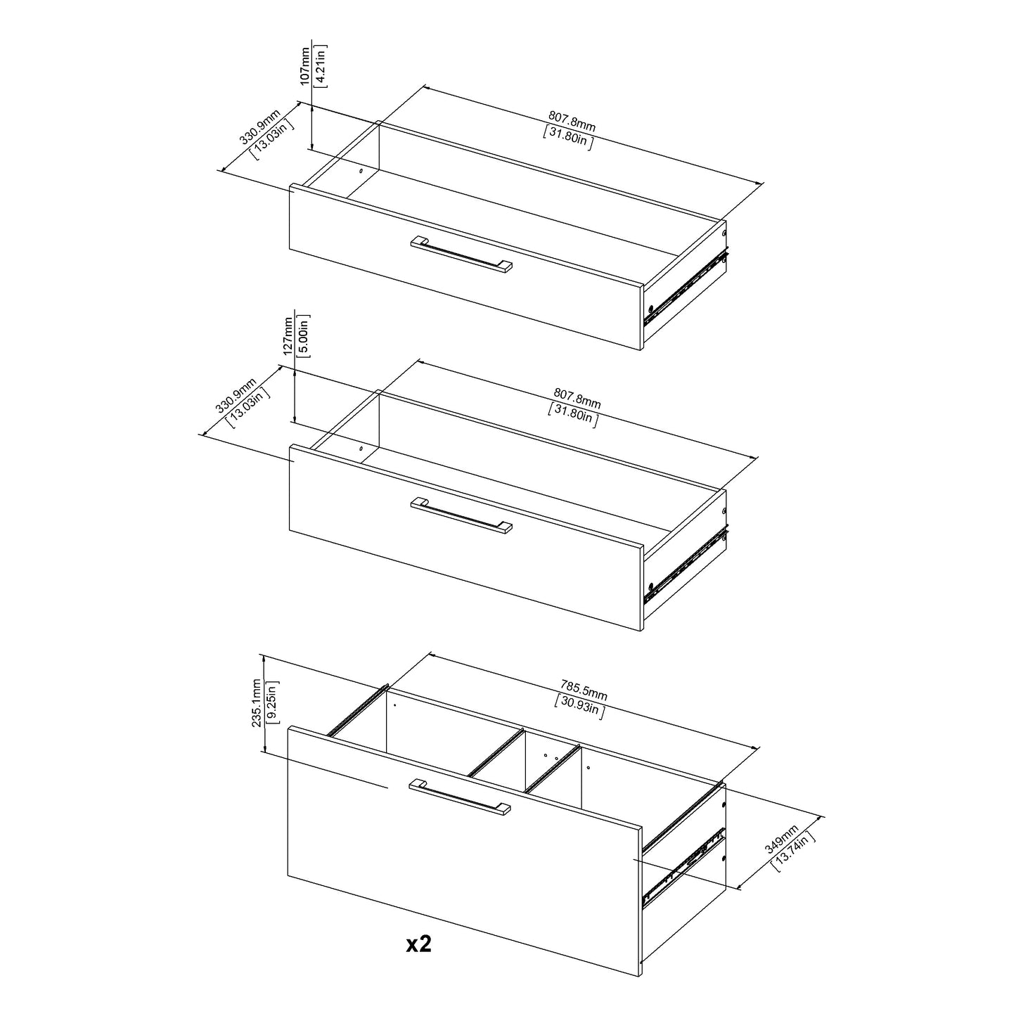 Prima Bookcase 1 Shelf With 2 Drawers 2 File Drawers In Black Woodgrain