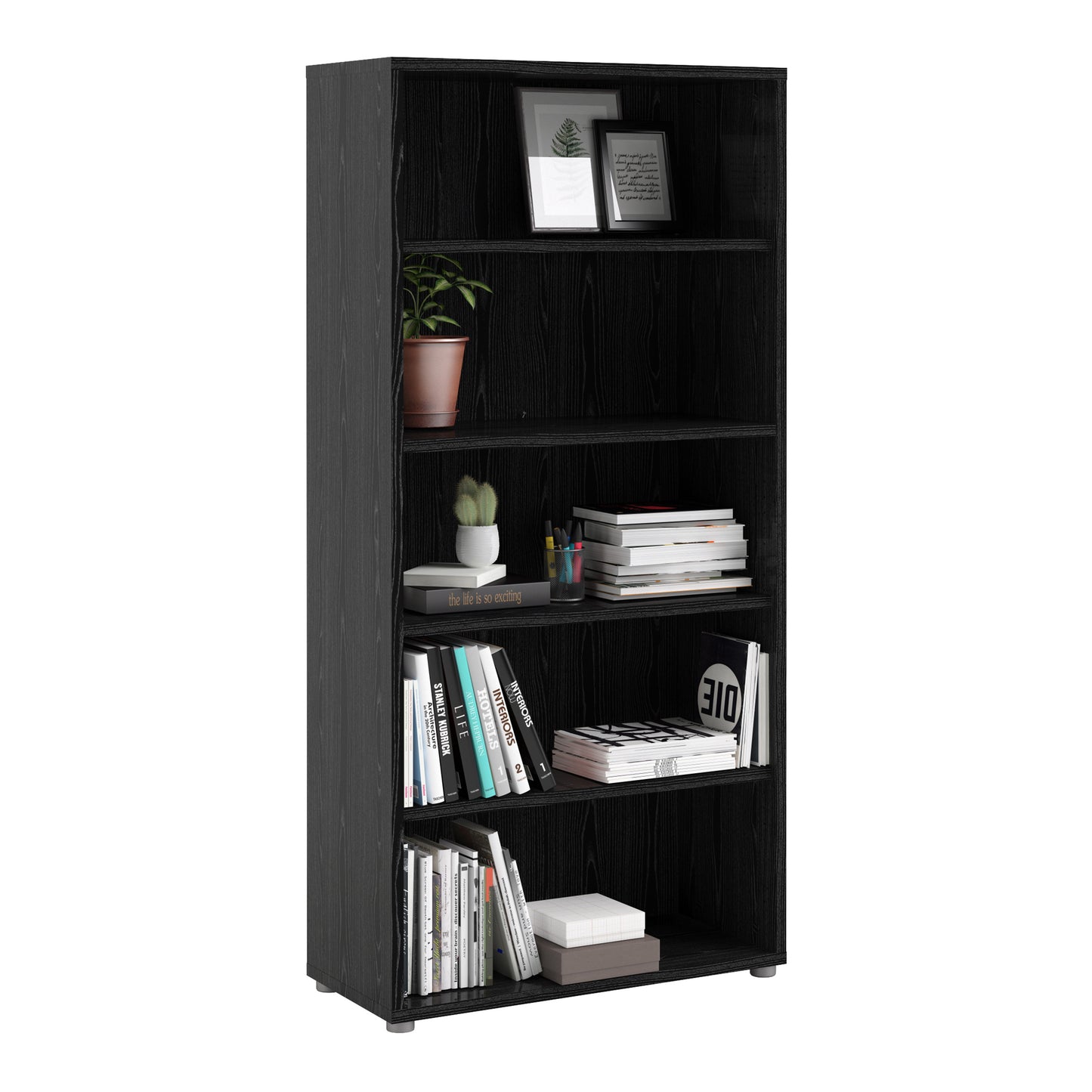 Prima Bookcase 4 Shelves in Black Woodgrain