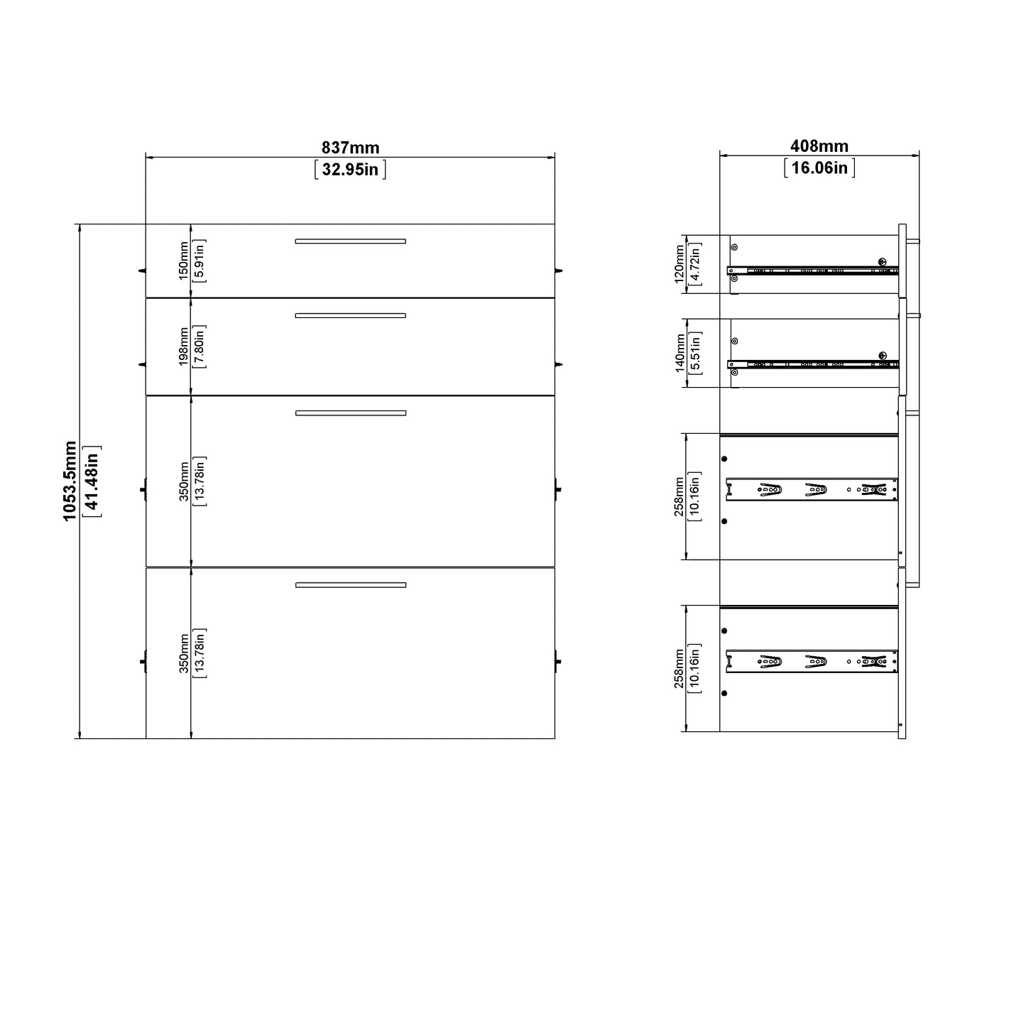 Prima Bookcase 2 Shelves with 2 Drawers 2 File Drawers in White