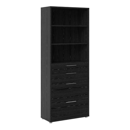 Prima Bookcase 2 Shelves With 2 Drawers 2 File Drawers In Black Woodgrain