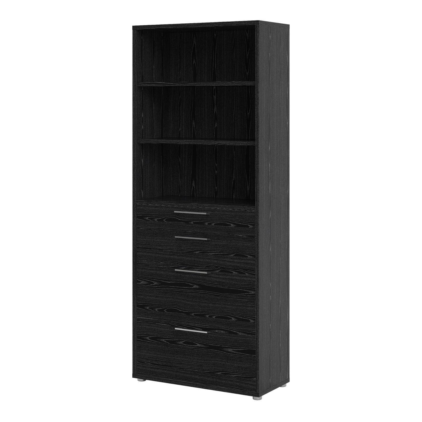 Prima Bookcase 2 Shelves With 2 Drawers 2 File Drawers In Black Woodgrain