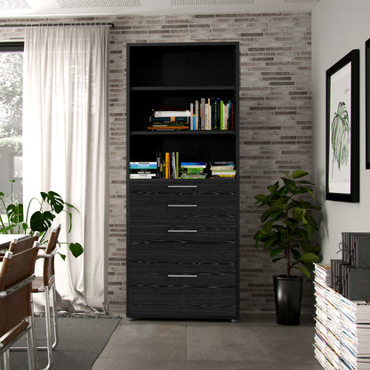 Prima Bookcase 2 Shelves With 2 Drawers 2 File Drawers In Black Woodgrain