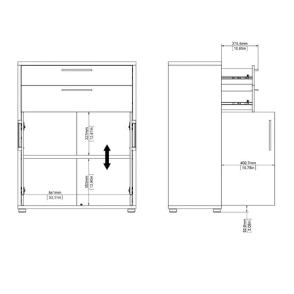 Prima Bookcase 1 Shelf with 2 Drawers 2 Doors in Oak