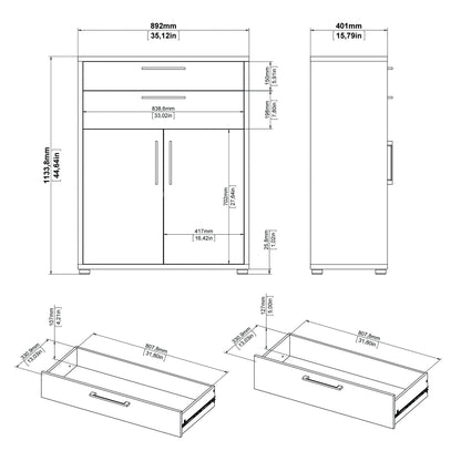 Prima Bookcase 1 Shelf with 2 Drawers 2 Doors in Oak