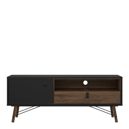 Ry TV Unit 1 Door 1 Drawer in Matt Black Walnut