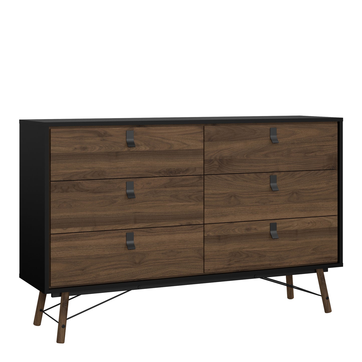 Ry Wide Double Chest of Drawers 6 Drawers in Matt Black Walnut