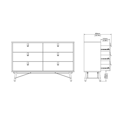 Ry Wide Double Chest of Drawers 6 Drawers in Matt Black Walnut