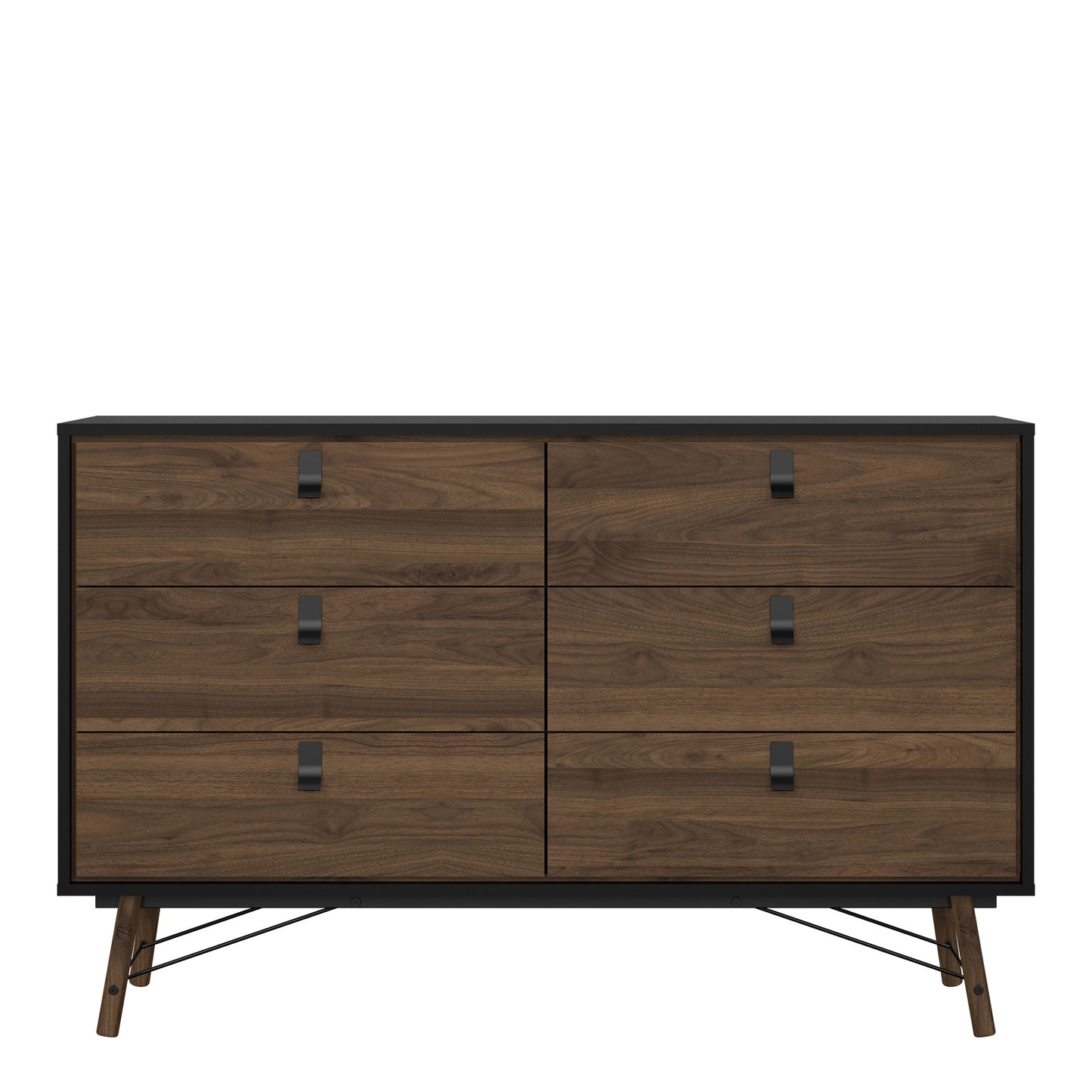 Ry Wide Double Chest of Drawers 6 Drawers in Matt Black Walnut