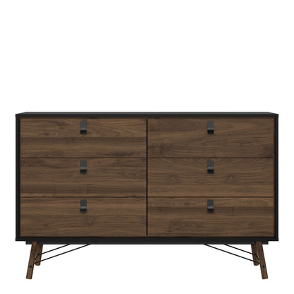 Ry Wide Double Chest of Drawers 6 Drawers in Matt Black Walnut