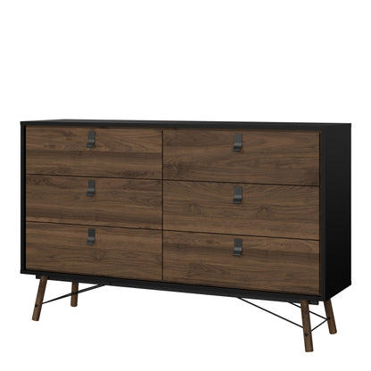 Ry Wide Double Chest of Drawers 6 Drawers in Matt Black Walnut