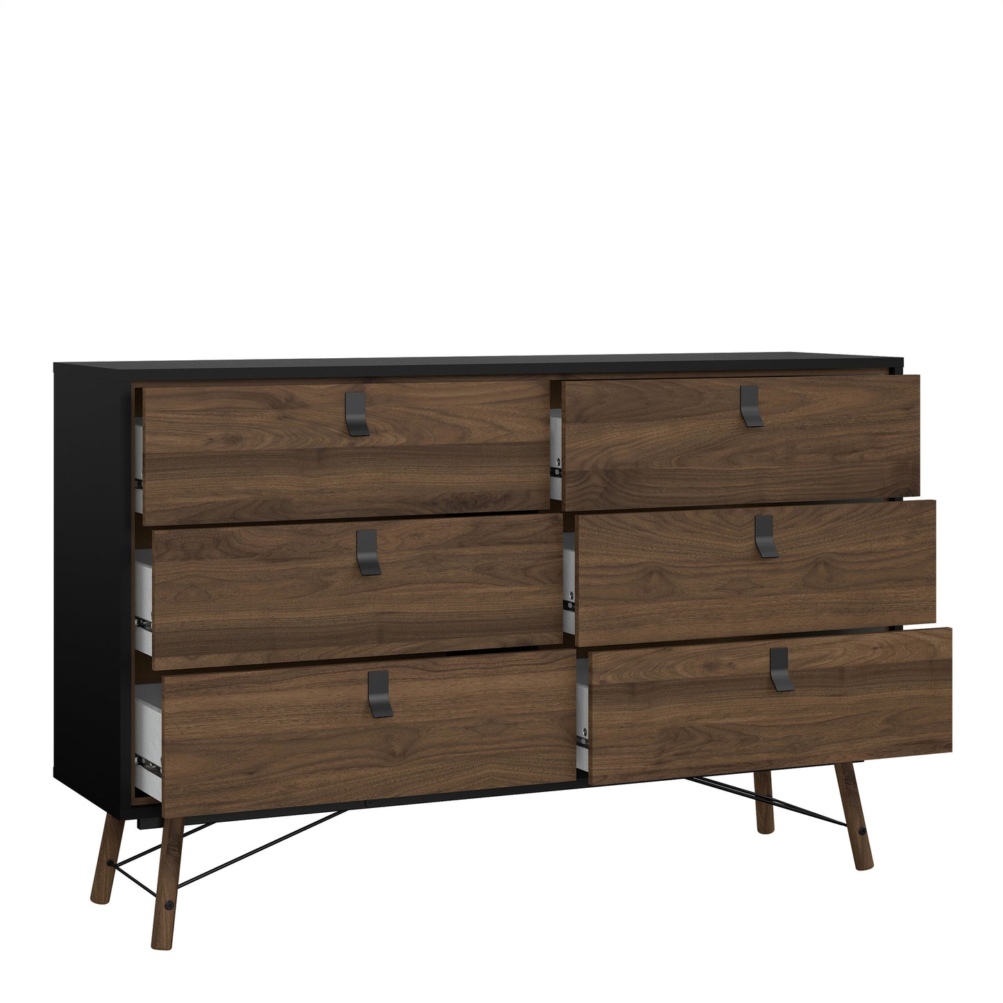 Ry Wide Double Chest of Drawers 6 Drawers in Matt Black Walnut