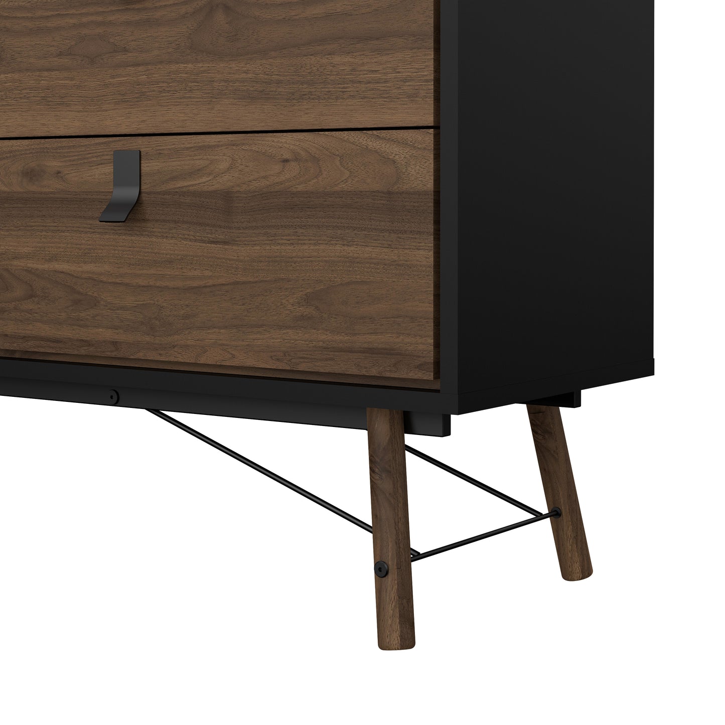 Ry Wide Double Chest of Drawers 6 Drawers in Matt Black Walnut