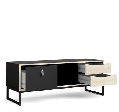 Stubbe TV Unit 1 Door 2 Drawers and Open Shelf in Matt Black Oak