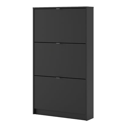 Shoes Shoe Cabinet 3 Flip Down Doors and 1 layer in Matt Black