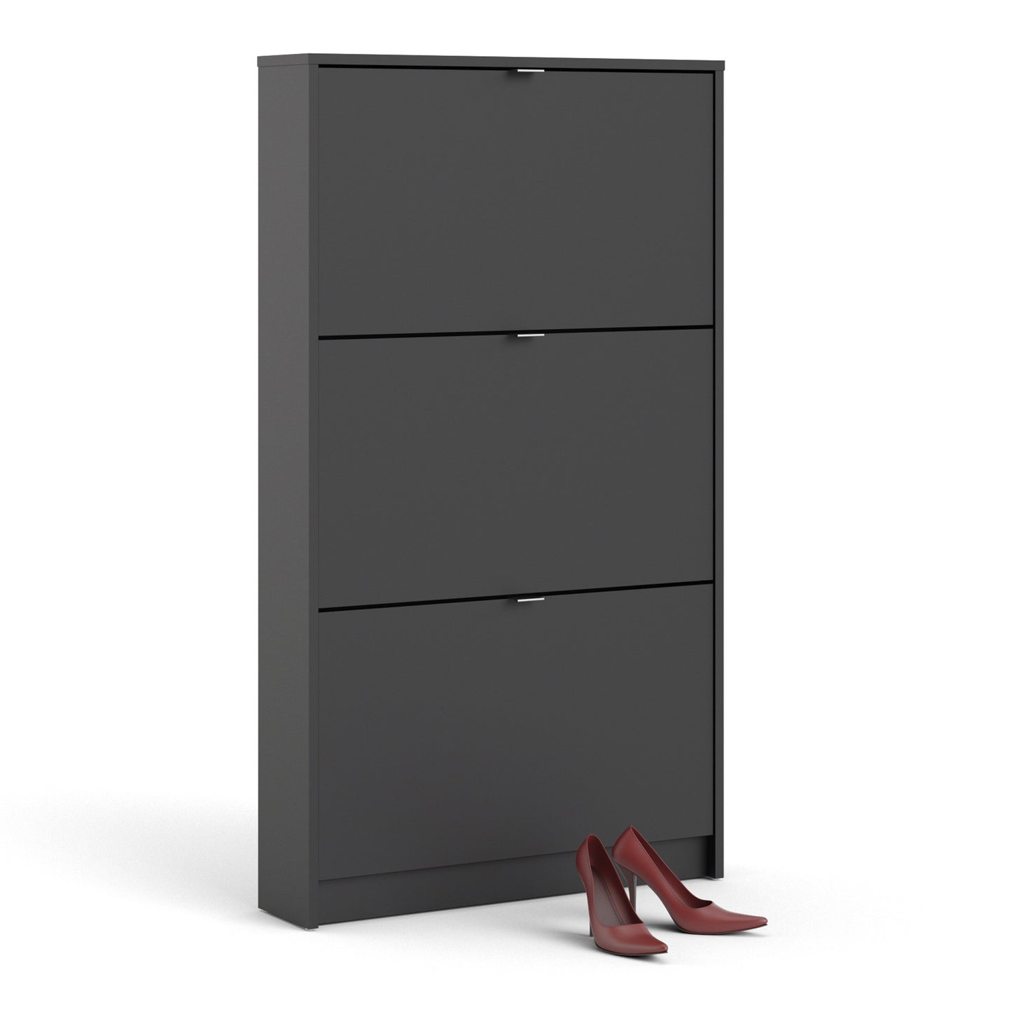 Shoes Shoe Cabinet 3 Flip Down Doors and 1 layer in Matt Black