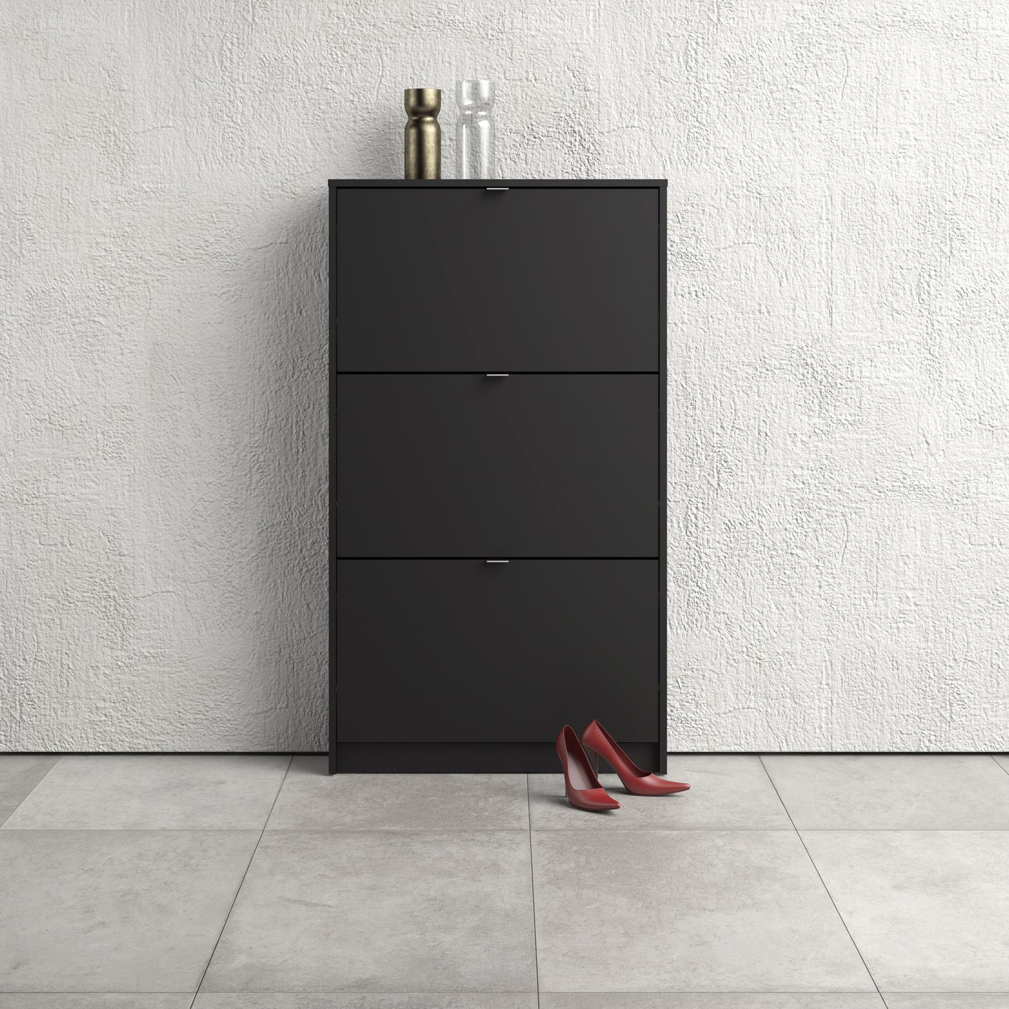 Shoes Shoe Cabinet 3 Flip Down Doors and 1 layer in Matt Black