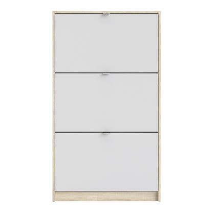 Shoes Shoe Cabinet 3 Flip Down Doors and 2 layers Oak structure White