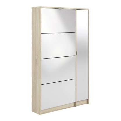 Shoes Shoe Cabinet 4 Flip Down Doors and 2 layers 1 Mirror Door Oak structure