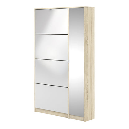 Shoes Shoe Cabinet 4 Flip Down Doors and 2 layers 1 Mirror Door Oak structure