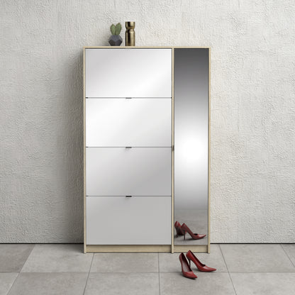 Shoes Shoe Cabinet 4 Flip Down Doors and 2 layers 1 Mirror Door Oak structure