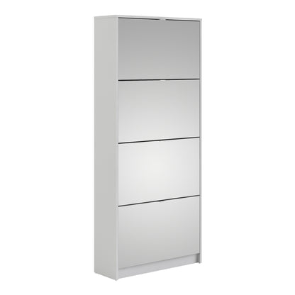 Shoes Shoe Cabinet 4 Flip Down Mirror Doors and 2 layers in White