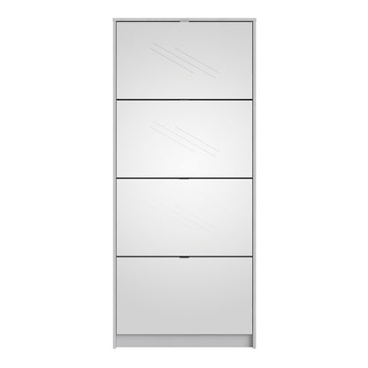 Shoes Shoe Cabinet 4 Flip Down Mirror Doors and 2 layers in White