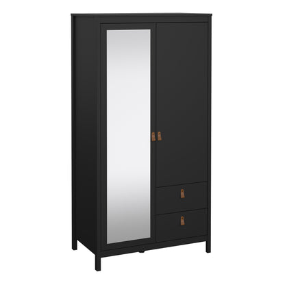 Barcelona Wardrobe with 1 Door 1 Mirror Door 2 Drawers in Matt Black