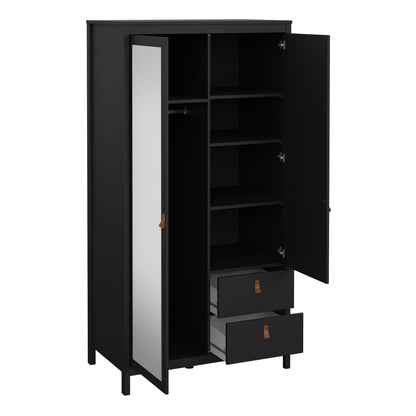 Barcelona Wardrobe with 1 Door 1 Mirror Door 2 Drawers in Matt Black