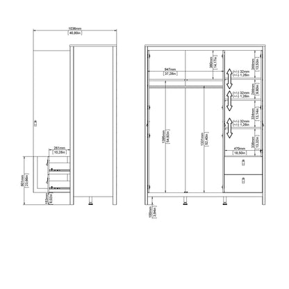 Barcelona Wardrobe with 2 Doors 1 Mirror Door 2 Drawers in White