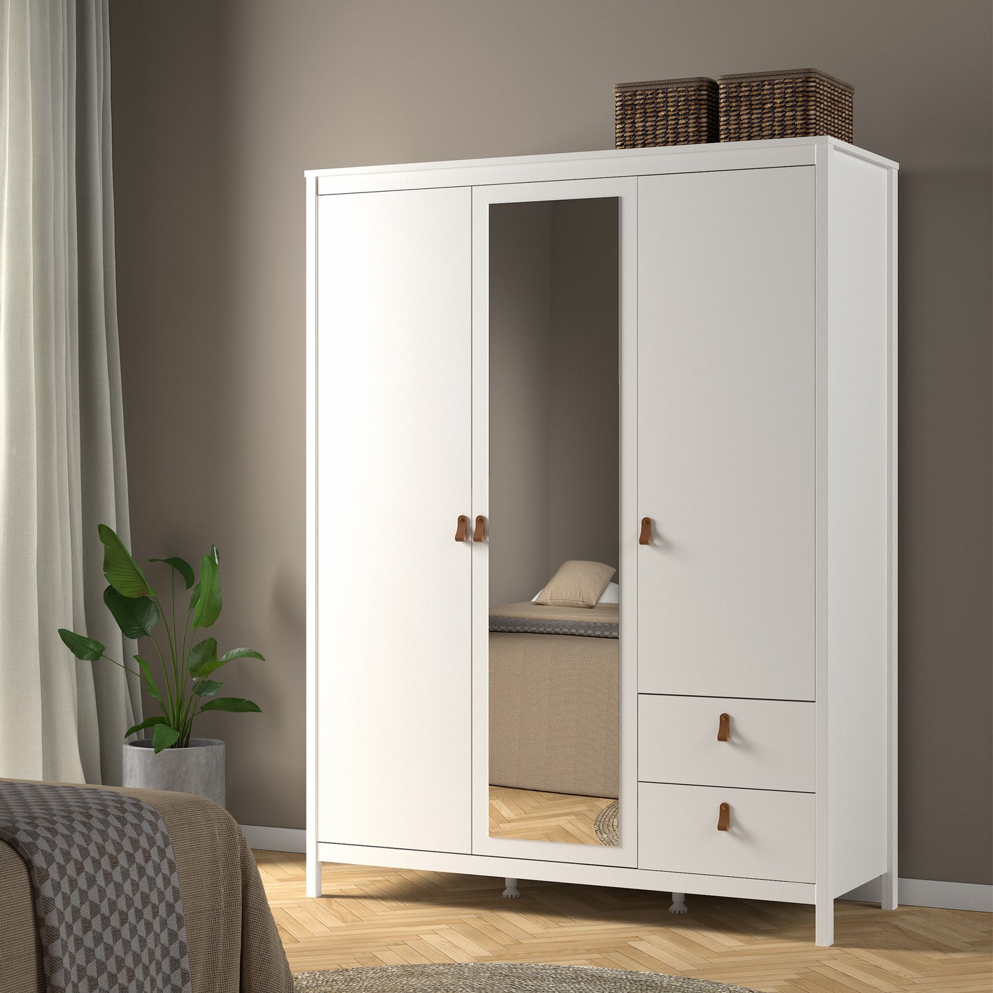 Barcelona Wardrobe with 2 Doors 1 Mirror Door 2 Drawers in White