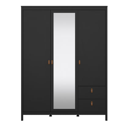 Barcelona Wardrobe with 2 Doors 1 Mirror Door 2 Drawers in Matt Black