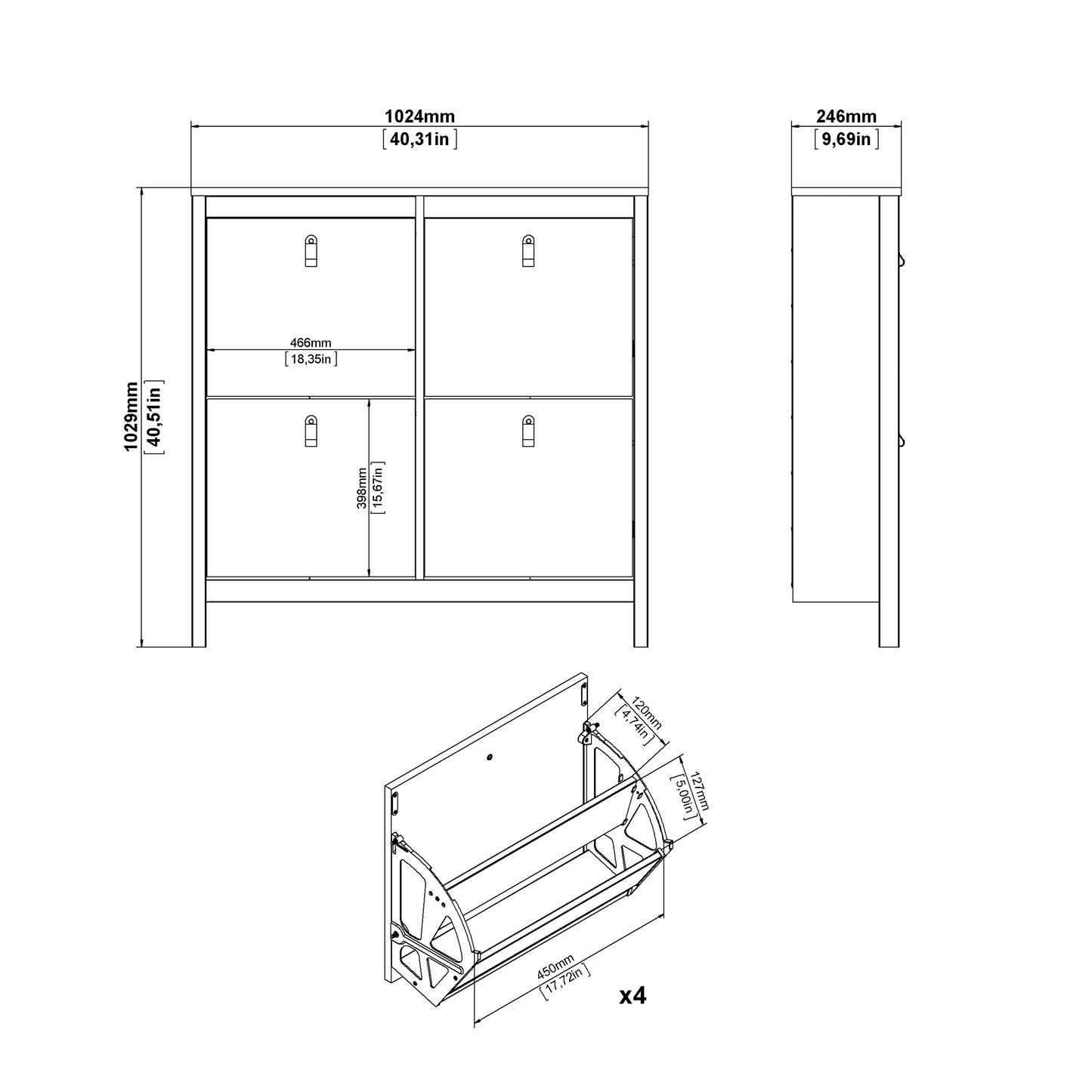 Barcelona Shoe Cabinet 4 Flip Down Doors in White