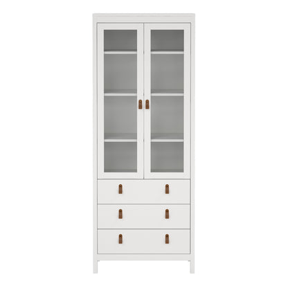 Barcelona China Cabinet 2 Glass Doors with 3 Drawers in White