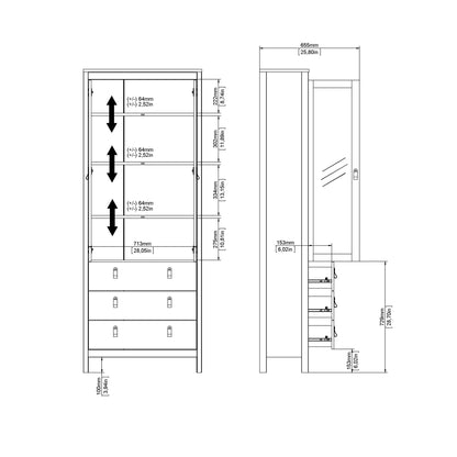 Barcelona China Cabinet 2 Doors with Glass + 3 Drawers in Jackson Hickory Oak