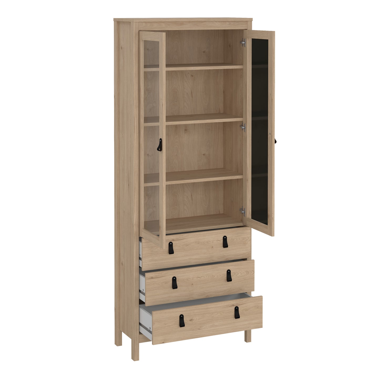 Barcelona China Cabinet 2 Doors with Glass + 3 Drawers in Jackson Hickory Oak