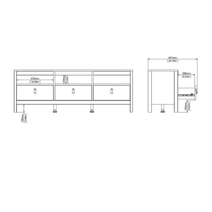 Barcelona Tv Unit 3 Drawers in White