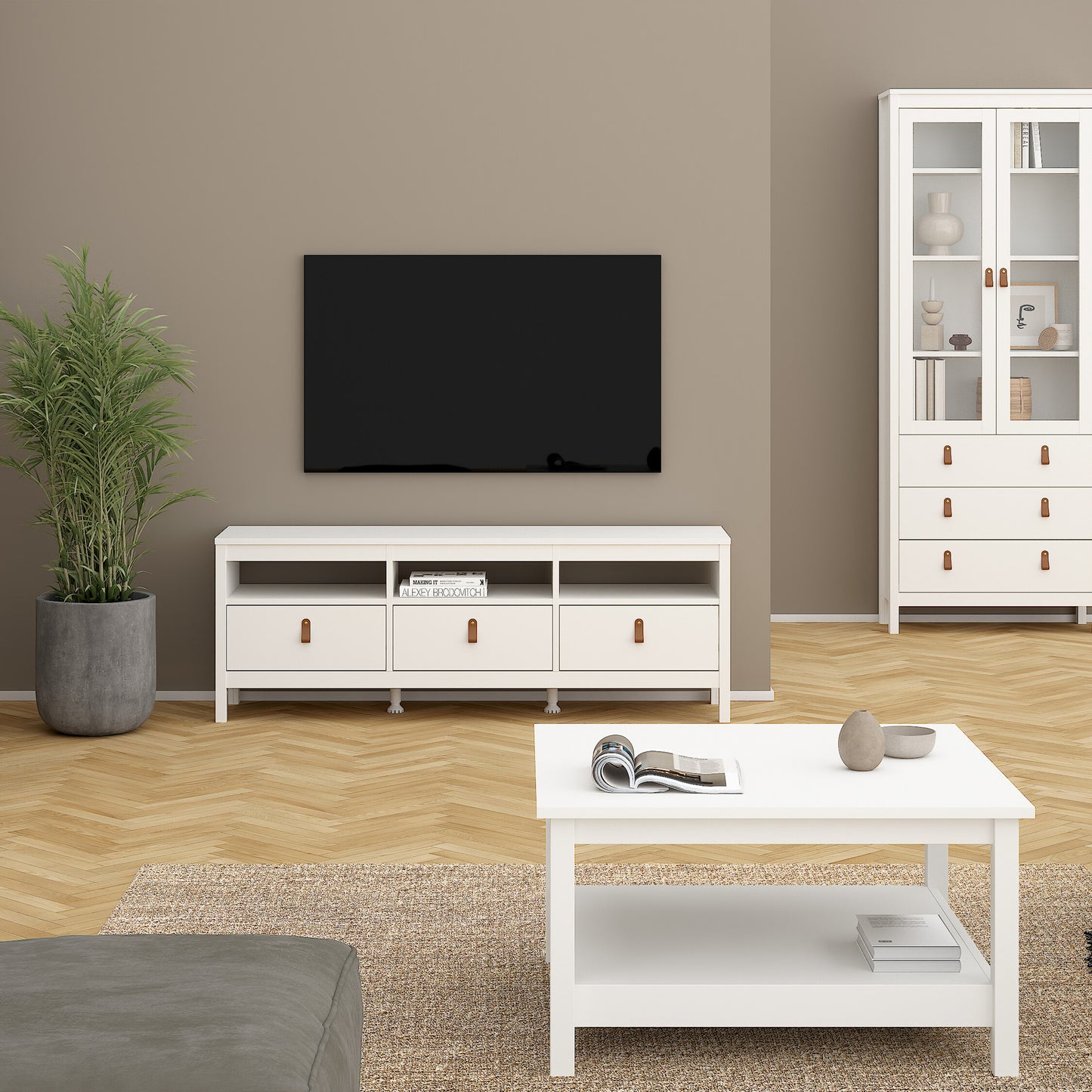 Barcelona Tv Unit 3 Drawers in White