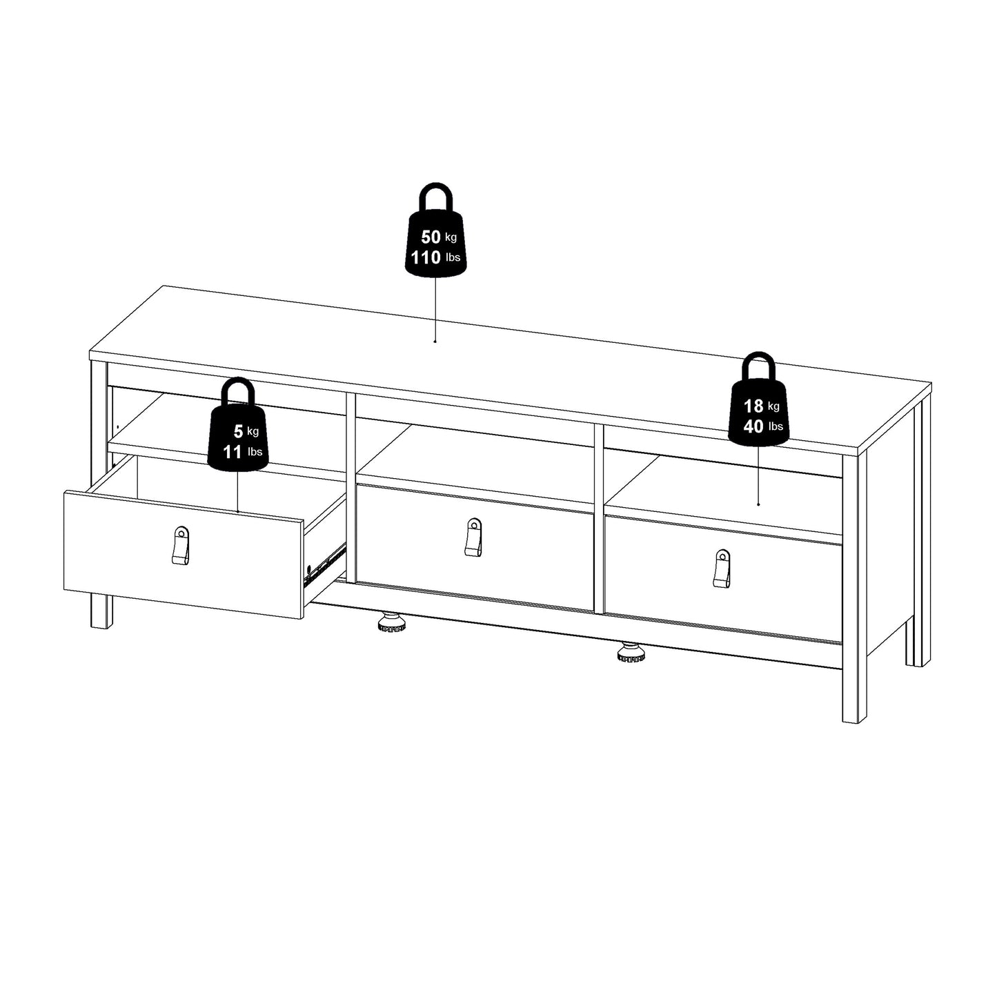 Barcelona TV Unit 3 Drawers in Matt Black