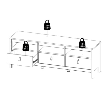 Barcelona TV Unit 3 Drawers in Matt Black