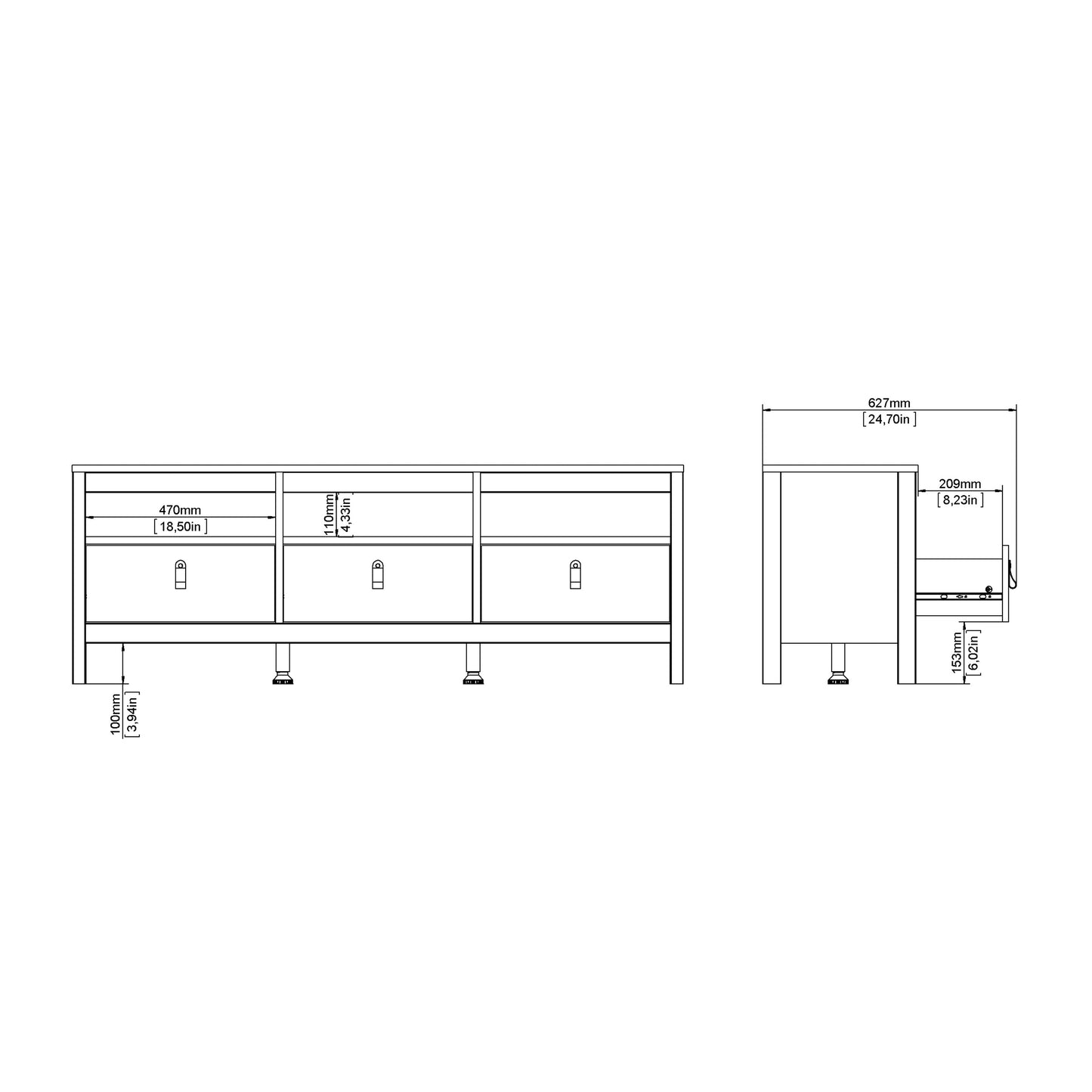 Barcelona TV-Unit 3 Drawers in Jackson Hickory Oak