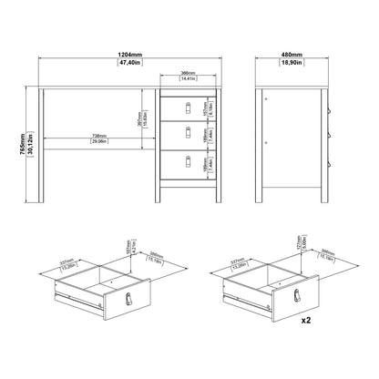 Barcelona Desk 3 Drawers in White