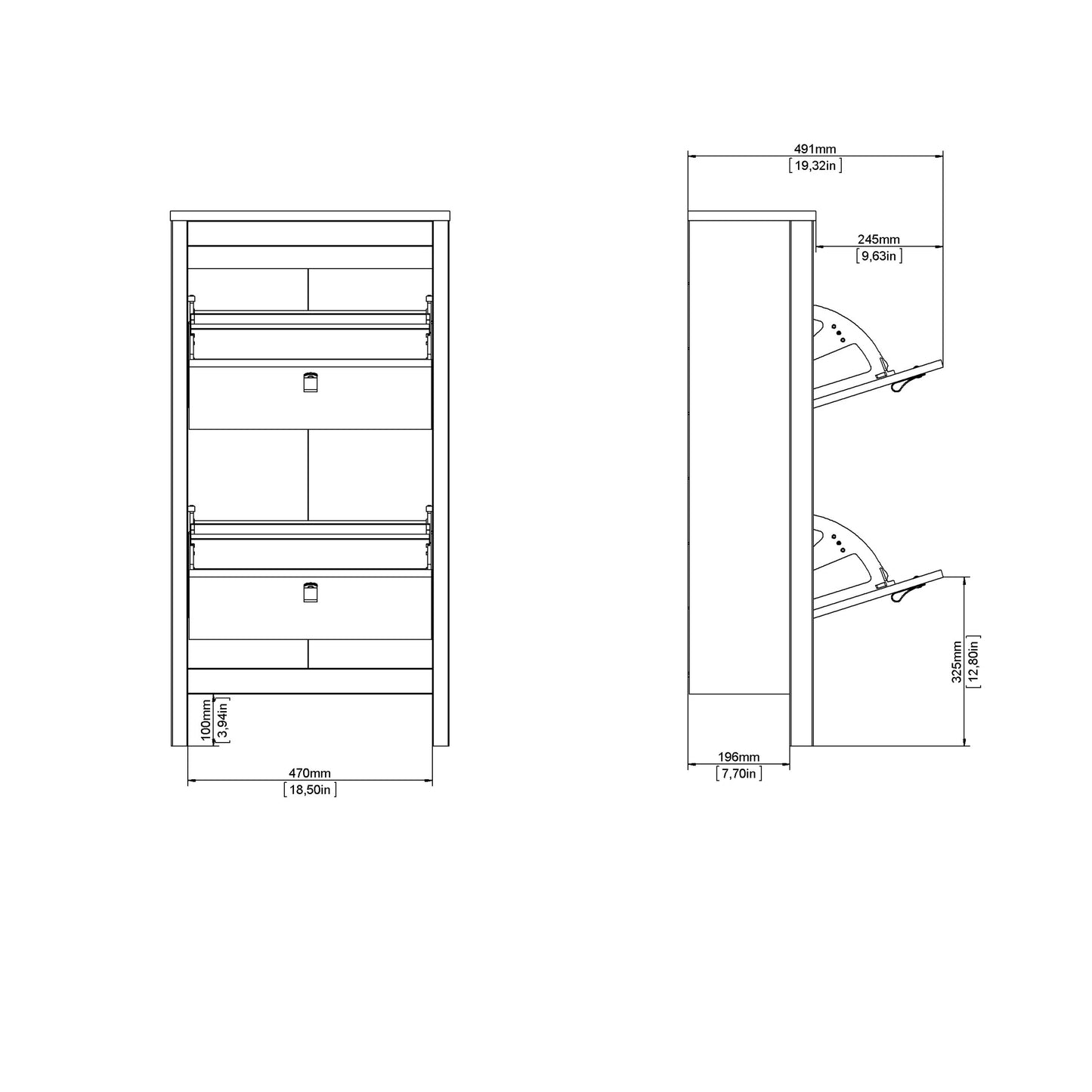 Barcelona Shoe Cabinet 2 Flip Down Doors in White