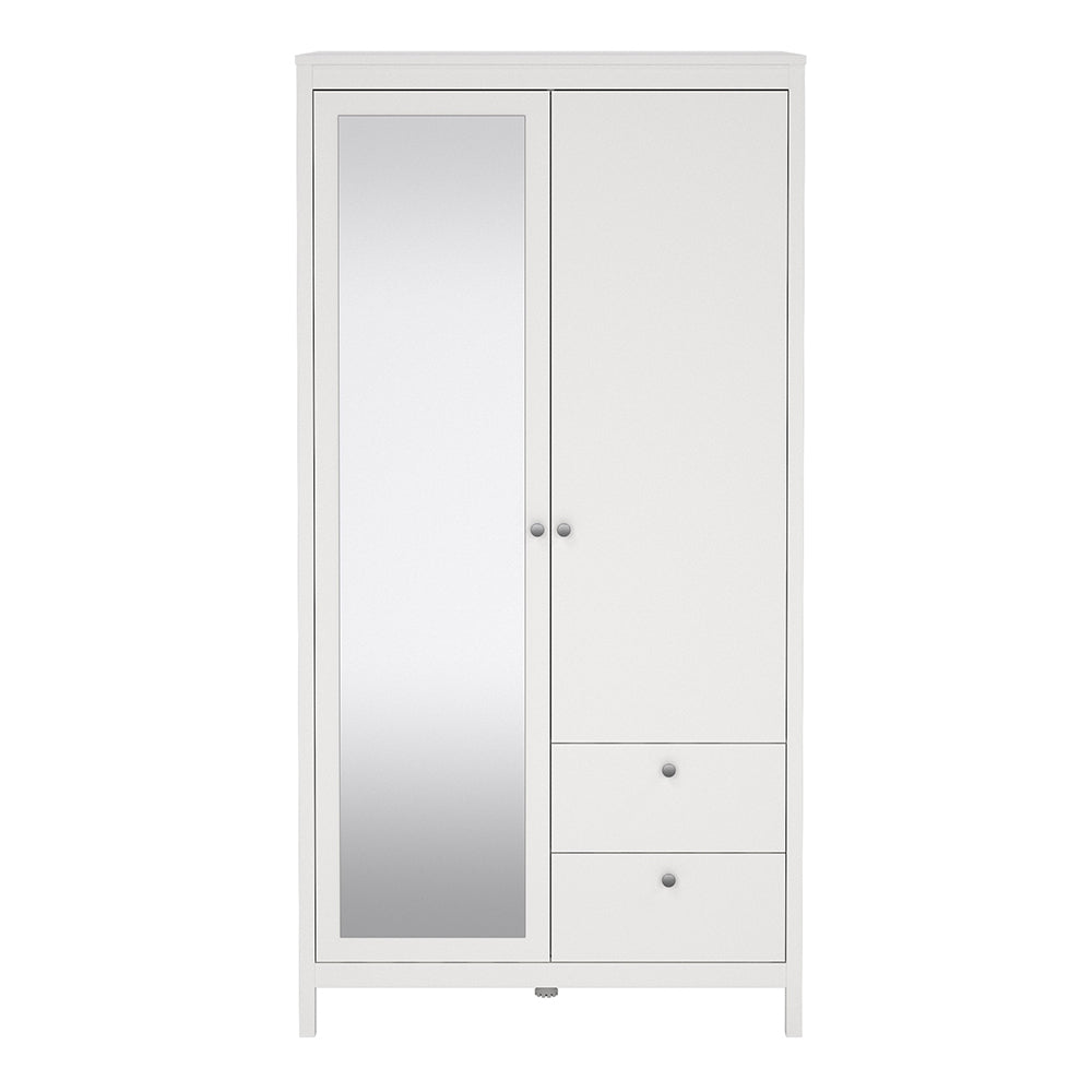 Madrid Wardrobe with 1 Door 1 Mirror Door 2 Drawers White