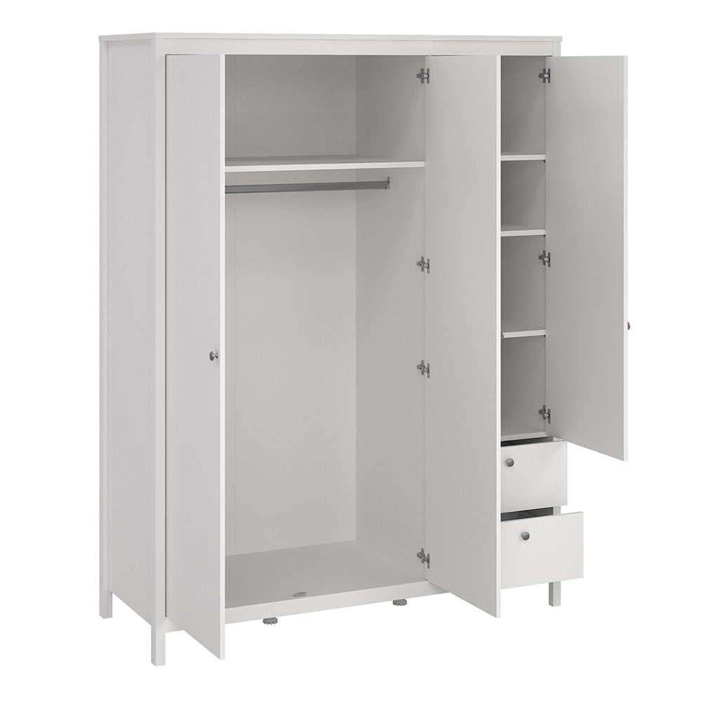 Madrid  Wardrobe with 2 Doors 1 Mirror Door 2 Drawers White