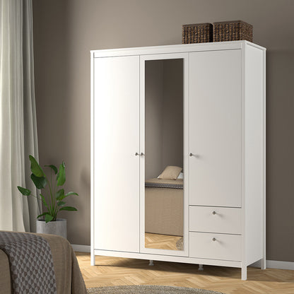 Madrid  Wardrobe with 2 Doors 1 Mirror Door 2 Drawers White