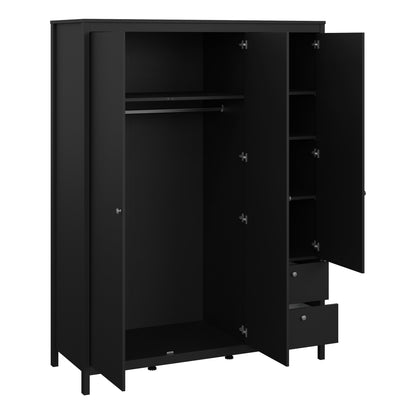 Madrid  Wardrobe with 2 Doors 1 Mirror Door 2 Drawers Matt Black