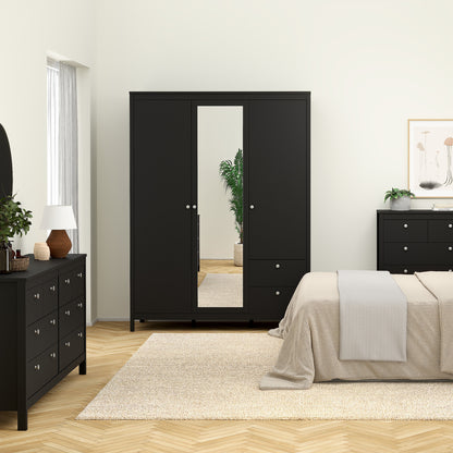 Madrid  Wardrobe with 2 Doors 1 Mirror Door 2 Drawers Matt Black