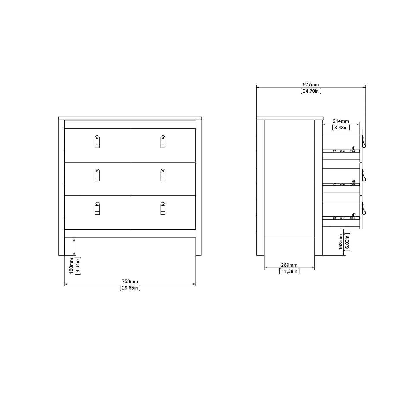 Madrid Chest 3 Drawers in Jackson Hickory Oak